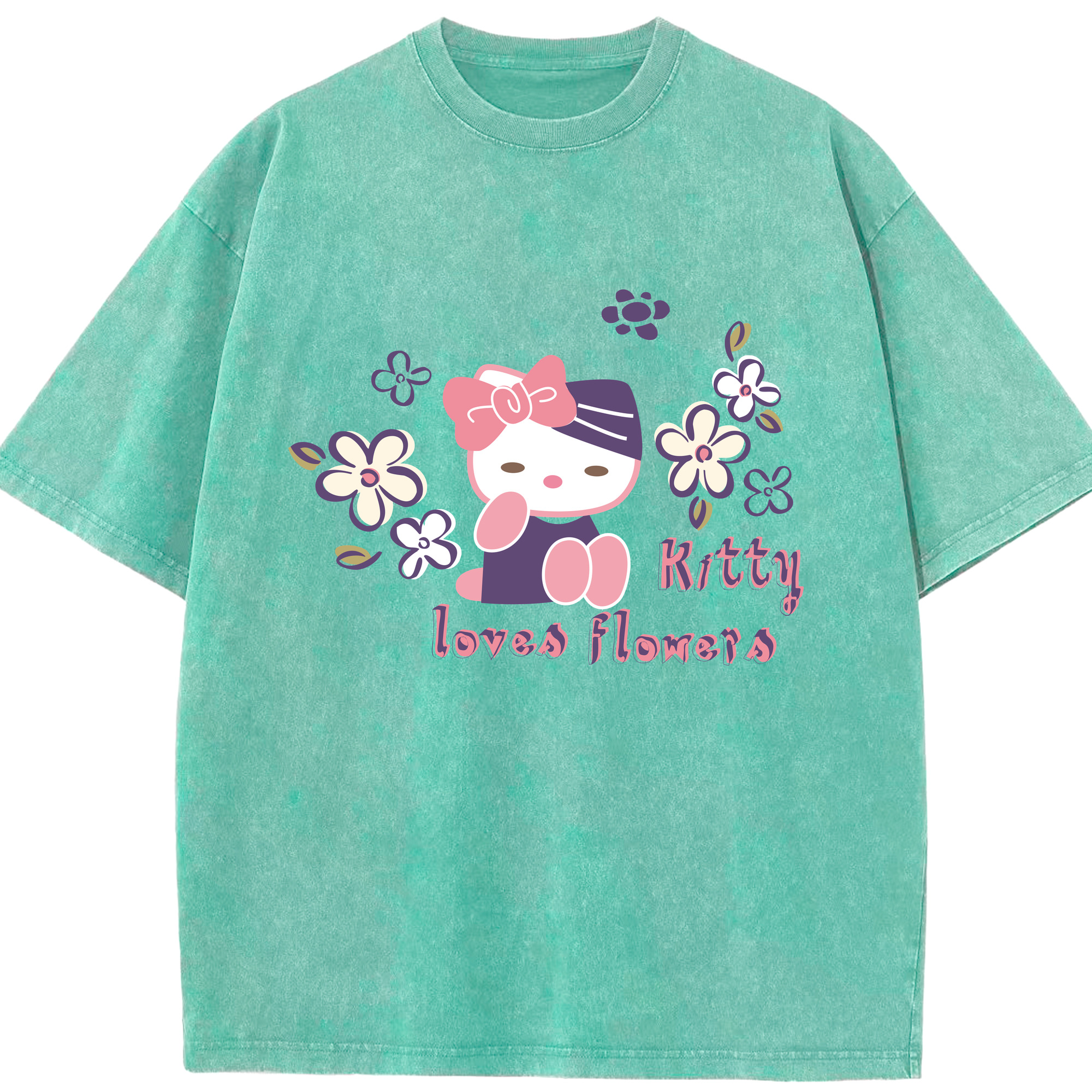 （画像用） Hello Kitty ハローキティ 綿100% ヴィンテージ風 半袖Tシャツ（フロントプリント）